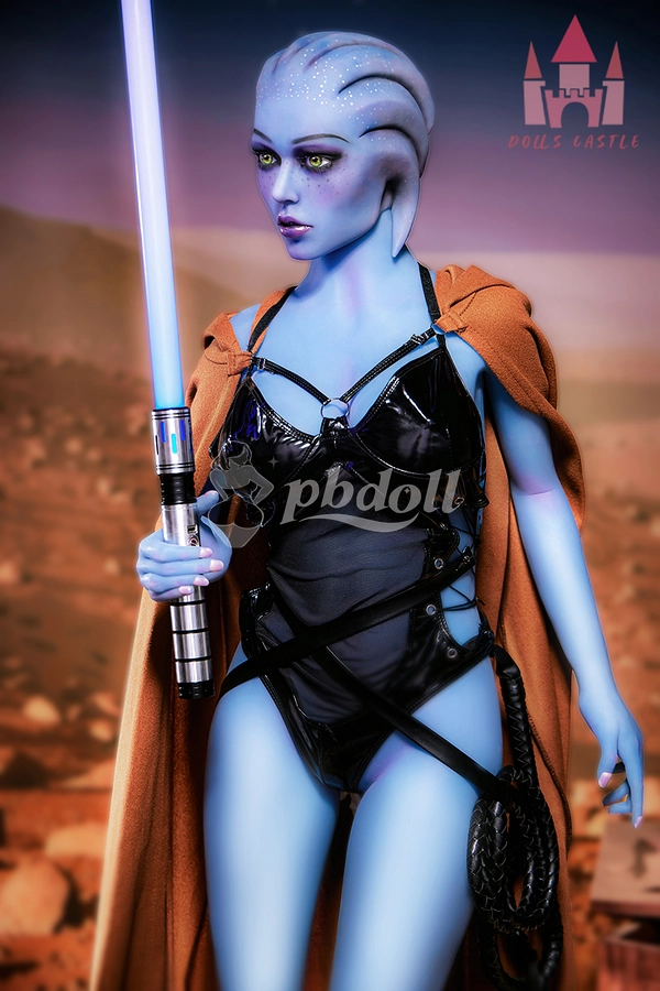 156cm E-Cup Blue Sci-Fi Fantasy TPE Sex Doll in Latex Corset & Hooded Cloak – Alien Warrior Cosplay | Dolls Castle A1