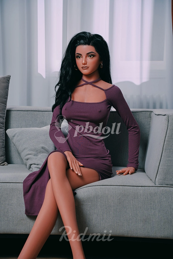 166cm G-Cup Hybrid Sex Doll – Silicone Head & TPE Body, Black Hair in Plum Cut-Out Top | Ridmii Alma