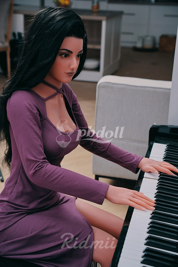 166cm G-Cup Hybrid Sex Doll – Silicone Head & TPE Body, Black Hair in Plum Cut-Out Top | Ridmii Alma