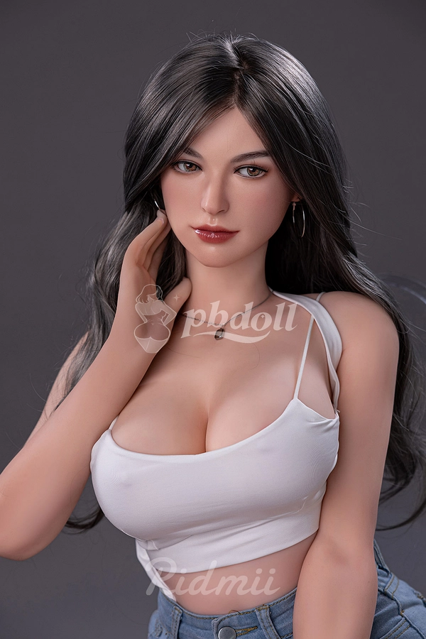 163cm G-Cup Hybrid Sex Doll – Silicone Head & TPE Body, Long Black Hair in White Cut-Out Bodysuit | Ridmii Karyn