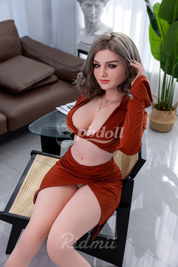 163cm G-Cup Hybrid Sex Doll – Silicone Head & TPE Body, Ash Brown Bob in Rust Two-Piece | Ridmii Krista