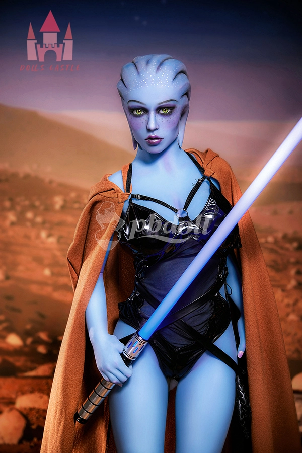 156cm E-Cup Blue Sci-Fi Fantasy TPE Sex Doll in Latex Corset & Hooded Cloak – Alien Warrior Cosplay | Dolls Castle A1
