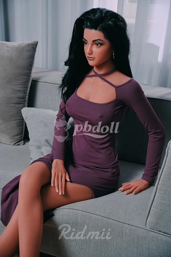 166cm G-Cup Hybrid Sex Doll – Silicone Head & TPE Body, Black Hair in Plum Cut-Out Top | Ridmii Alma