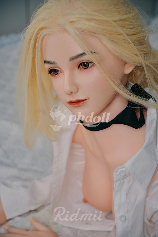 165cm G-Cup Hybrid Sex Doll – Silicone Head & TPE Body, Blonde in Glasses & Necktie | Ridmii Alma