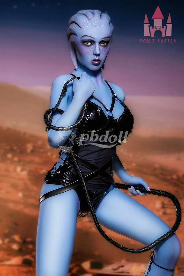 156cm E-Cup Blue Sci-Fi Fantasy TPE Sex Doll in Latex Corset & Hooded Cloak – Alien Warrior Cosplay | Dolls Castle A1