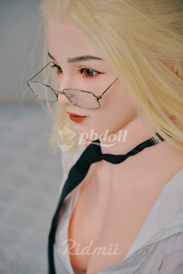 165cm G-Cup Hybrid Sex Doll – Silicone Head & TPE Body, Blonde in Glasses & Necktie | Ridmii Alma