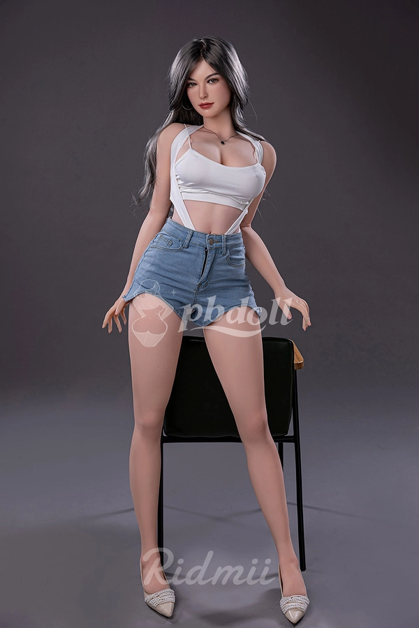 163cm G-Cup Hybrid Sex Doll – Silicone Head & TPE Body, Long Black Hair in White Cut-Out Bodysuit | Ridmii Karyn