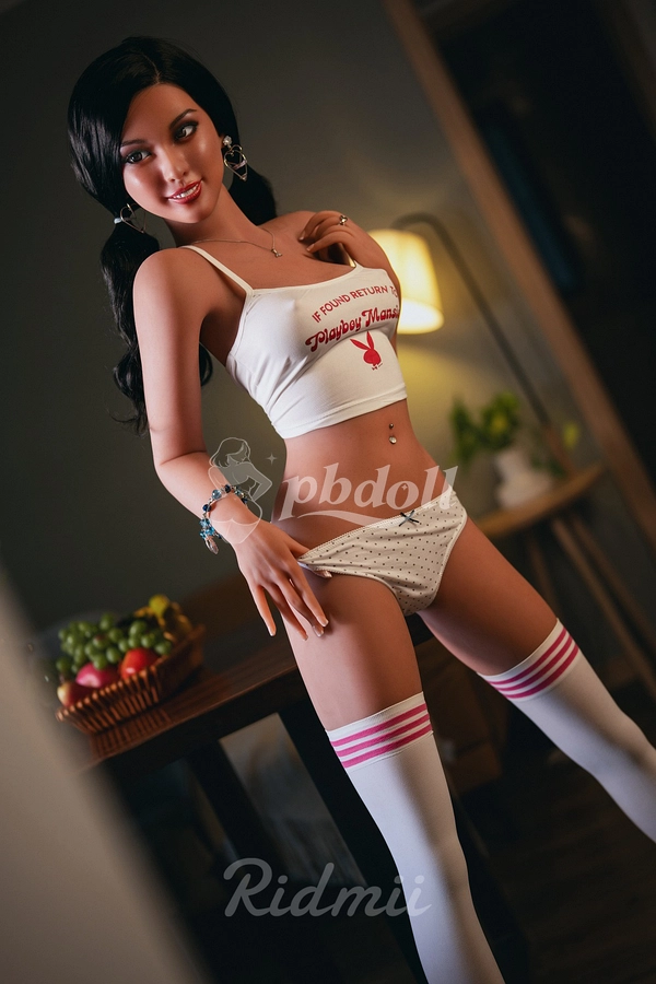 157cm B-Cup Petite Hybrid Sex Doll – Silicone Head & TPE Body, Black Pigtails & Crop Tank | Ridmii Celia
