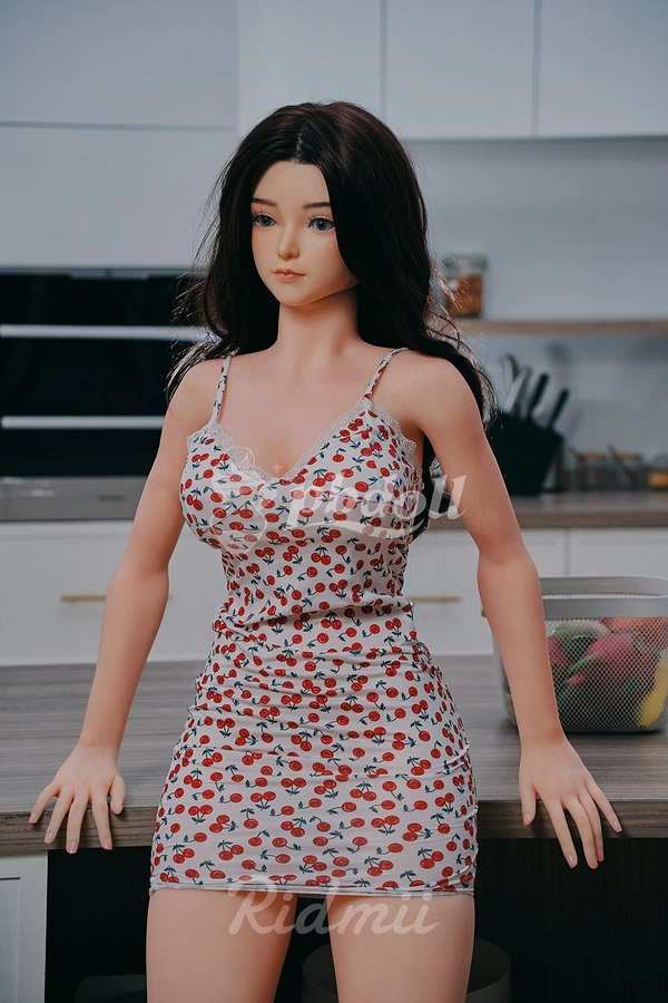 Ridmii Olympia 163cm Hybrid Sex Doll – Long Black Waves & Cherry Print Slip Dress