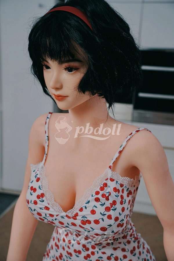 Ridmii Phaedra 163cm Hybrid Sex Doll – Black Bob, Red Headband & Cherry Print Slip Dress