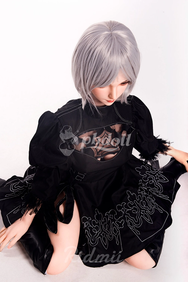 Ridmii Momo 163cm Hybrid Sex Doll – Silver Wig, Black Visor & Gothic Cutout Dress
