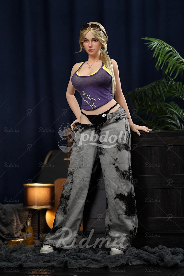 Ridmii Nyx 164cm Hybrid Sex Doll – Blonde, Purple Tank & Tie-Dye Jeans with Oral Head