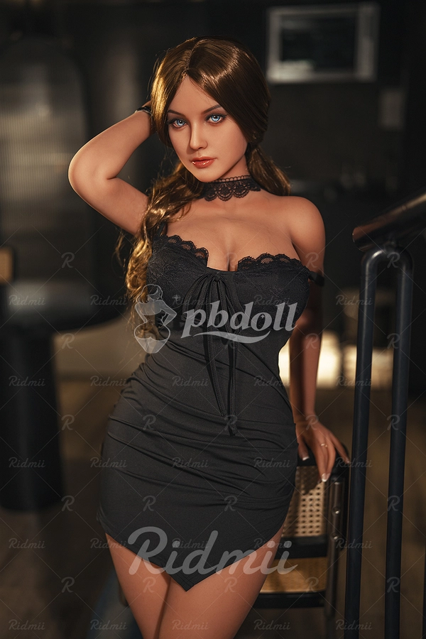 Ridmii Raven 164cm TPE Sex Doll – Brown Ponytail, Blue Eyes & Black Lace Camisole