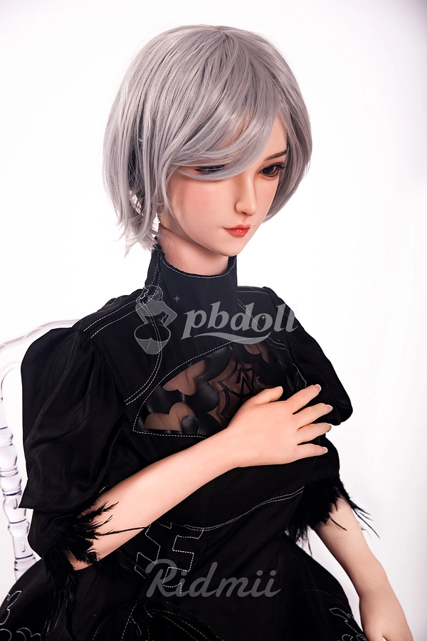 Ridmii Momo 163cm Hybrid Sex Doll – Silver Wig, Black Visor & Gothic Cutout Dress