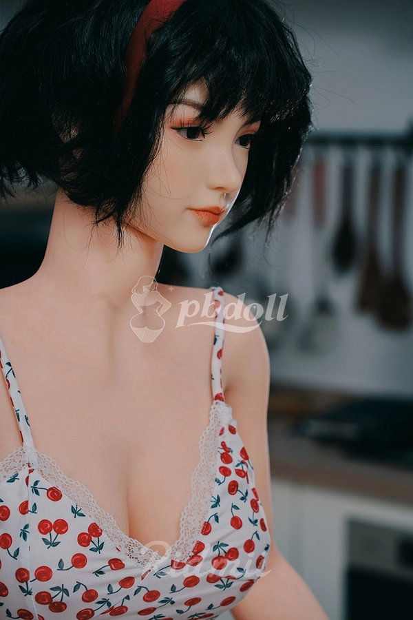 Ridmii Phaedra 163cm Hybrid Sex Doll – Black Bob, Red Headband & Cherry Print Slip Dress