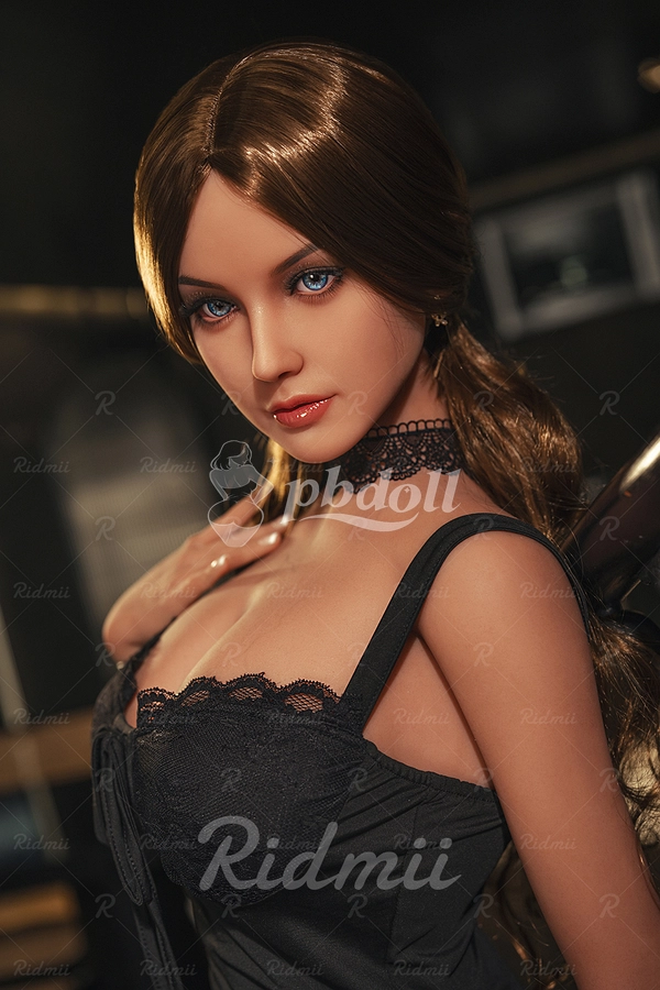 Ridmii Raven 164cm TPE Sex Doll – Brown Ponytail, Blue Eyes & Black Lace Camisole