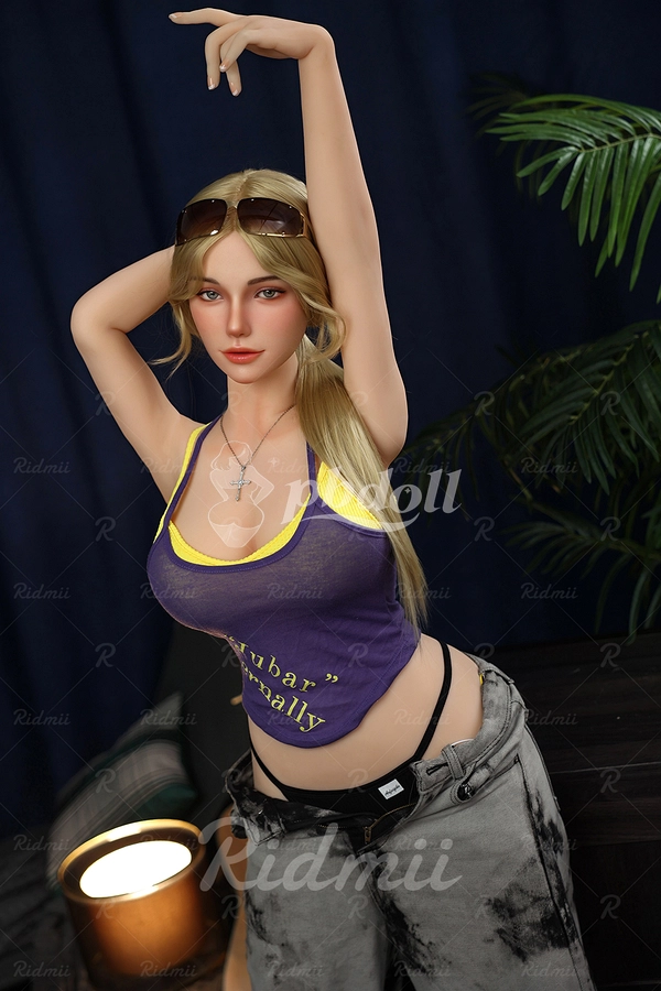 Ridmii Nyx 164cm Hybrid Sex Doll – Blonde, Purple Tank & Tie-Dye Jeans with Oral Head