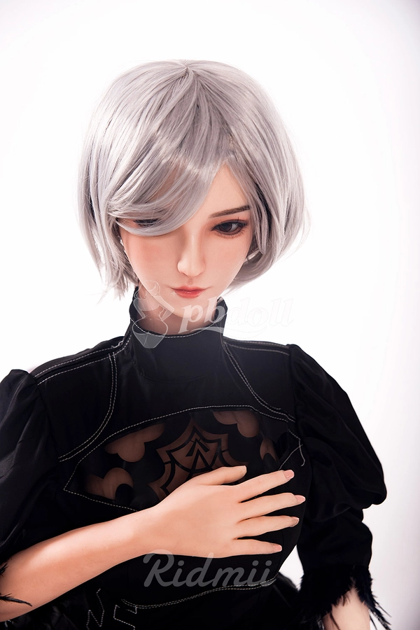 Ridmii Momo 163cm Hybrid Sex Doll – Silver Wig, Black Visor & Gothic Cutout Dress
