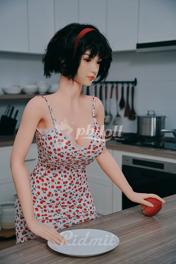 Ridmii Phaedra 163cm Hybrid Sex Doll – Black Bob, Red Headband & Cherry Print Slip Dress