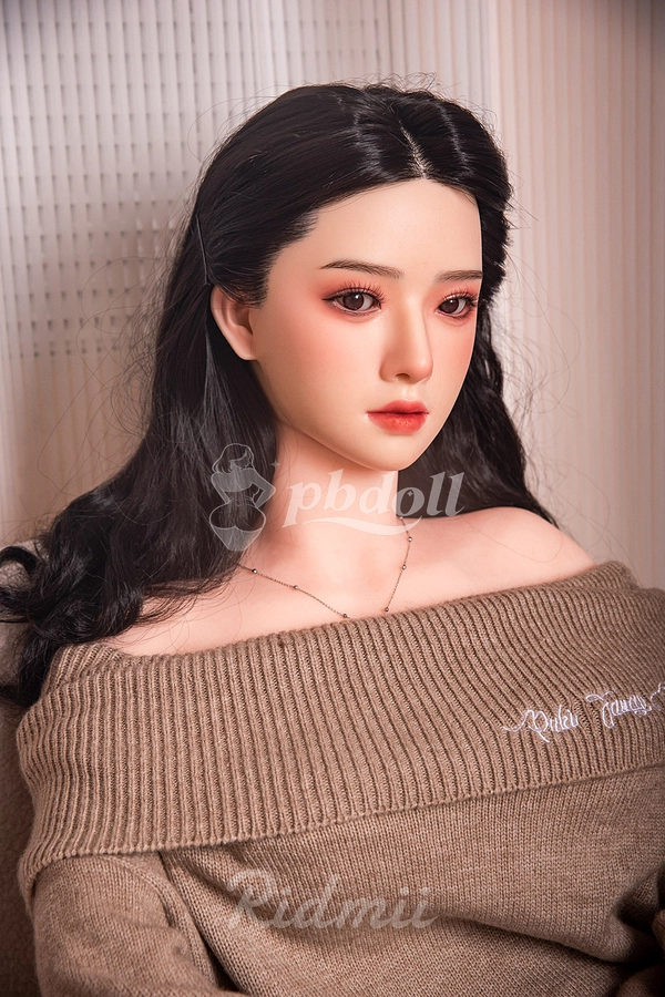 Ridmii Muncey 163cm Hybrid Sex Doll – Long Black Waves & Ribbed Off-Shoulder Knit
