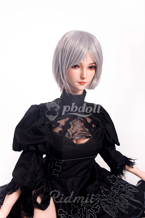 Ridmii Momo 163cm Hybrid Sex Doll – Silver Wig, Black Visor & Gothic Cutout Dress