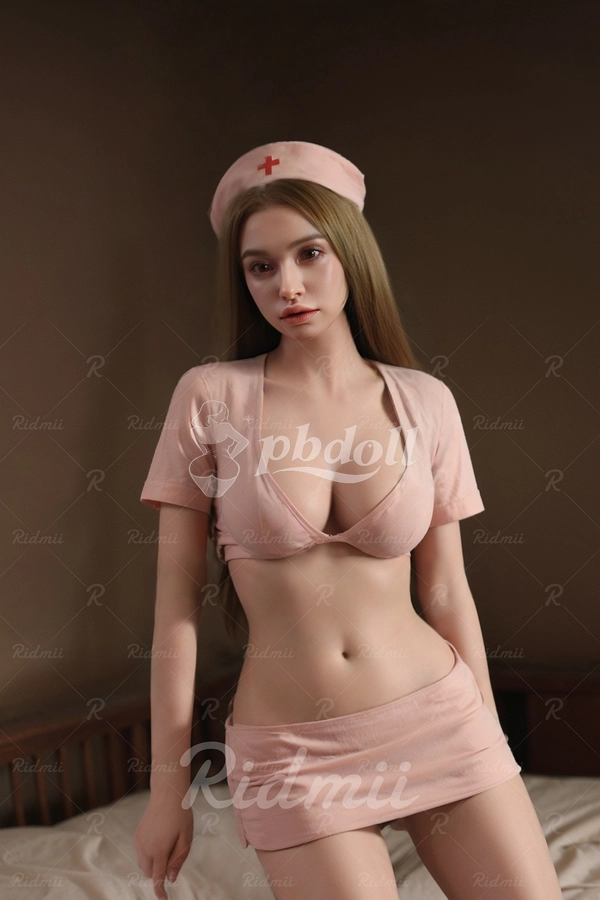 Ridmii 165cm E-Cup Hybrid Sex Doll – Blonde in Pink Nurse Costume, Soft Silicone Head