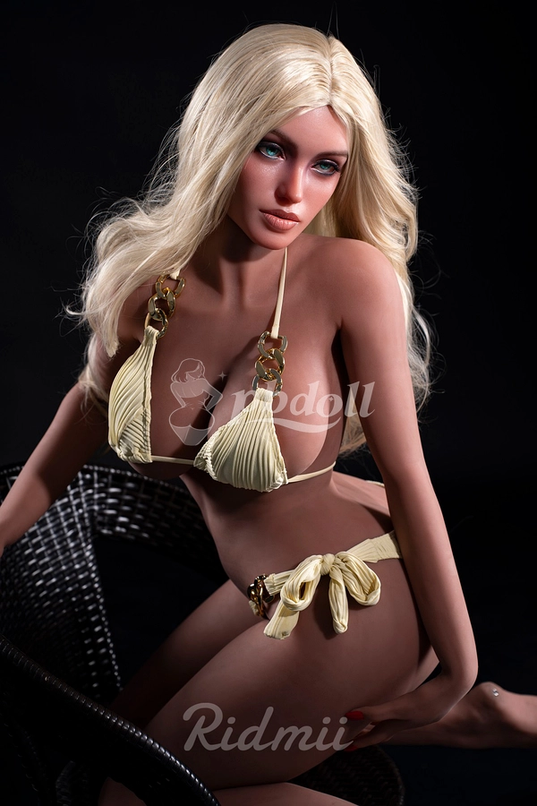 Ridmii Kendra 165cm E-Cup Hybrid Sex Doll – Platinum Blonde, Soft Silicone Head & Gold Chain Bikini