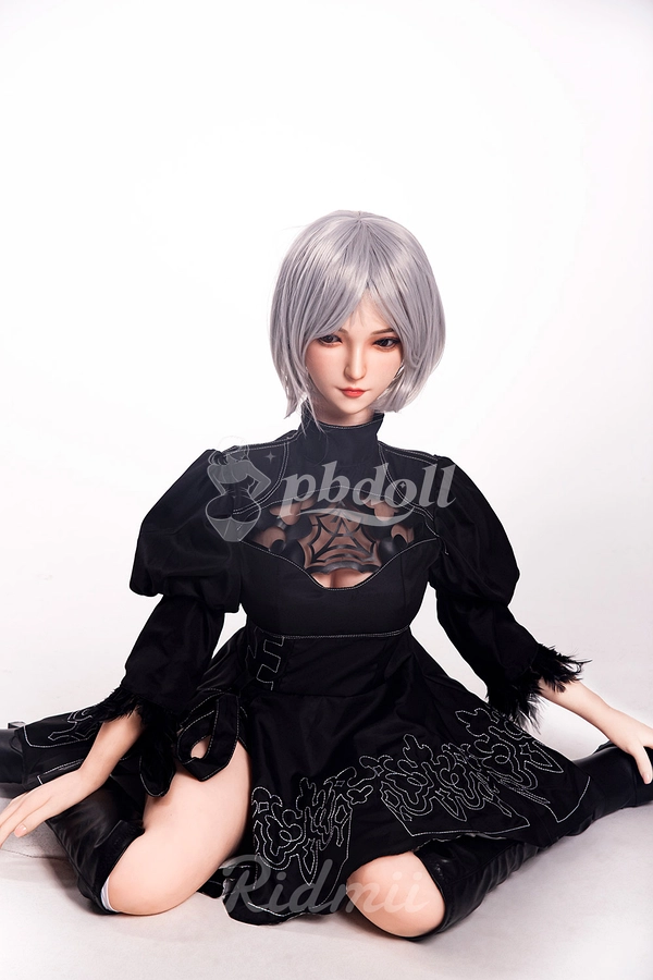 Ridmii Momo 163cm Hybrid Sex Doll – Silver Wig, Black Visor & Gothic Cutout Dress