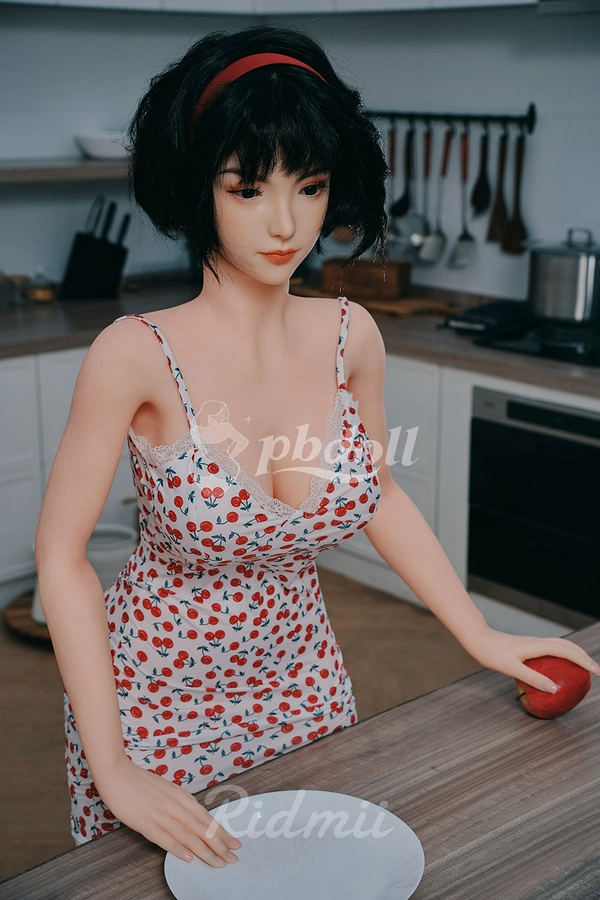 Ridmii Phaedra 163cm Hybrid Sex Doll – Black Bob, Red Headband & Cherry Print Slip Dress