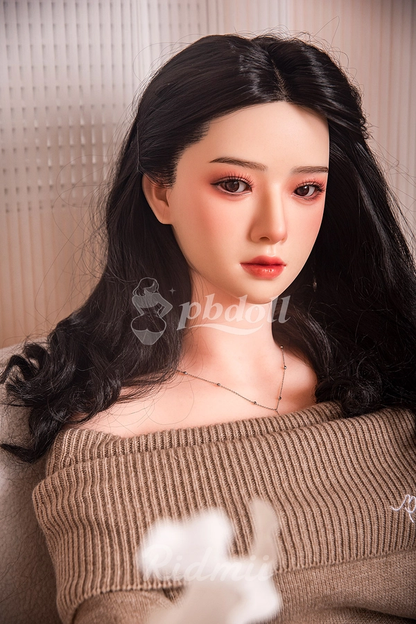 Ridmii Muncey 163cm Hybrid Sex Doll – Long Black Waves & Ribbed Off-Shoulder Knit