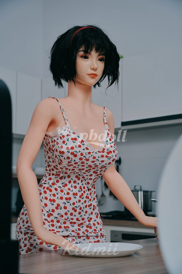 Ridmii Phaedra 163cm Hybrid Sex Doll – Black Bob, Red Headband & Cherry Print Slip Dress